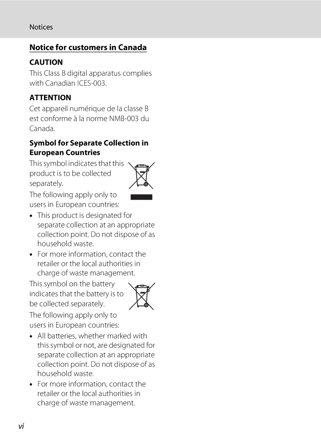 Nikon L310, 26331 user manual Symbol for Separate Collection in European Countries 