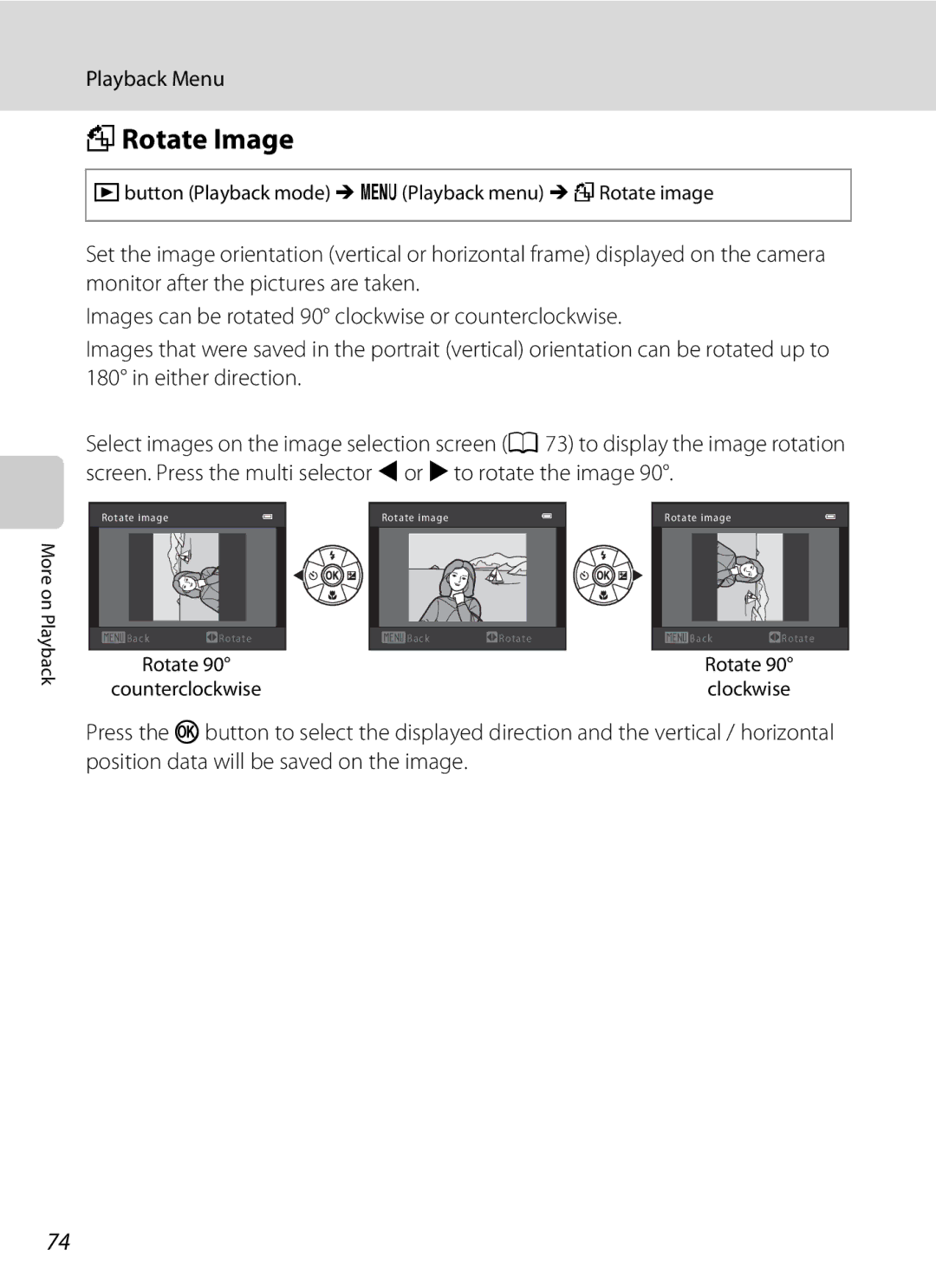 Nikon L310, 26331 user manual FRotate Image, Button Playback mode M dPlayback menu M fRotate image, Rotate Counterclockwise 