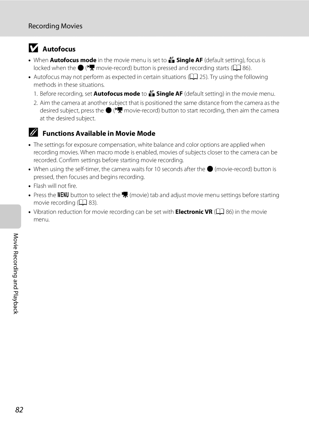 Nikon L310, 26331 user manual Autofocus, Functions Available in Movie Mode 