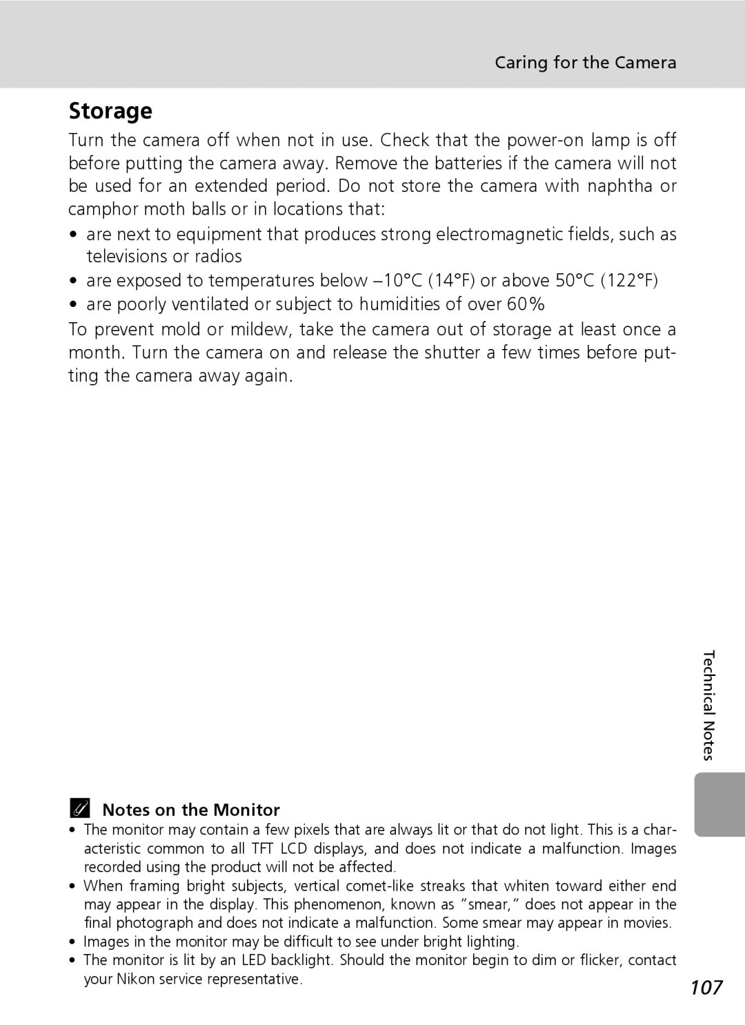 Nikon L5 manual Storage, 107 