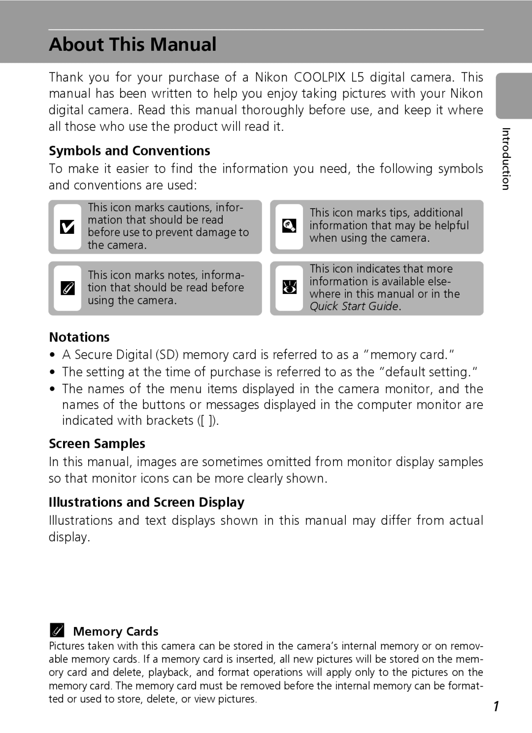 Nikon L5 manual About This Manual 