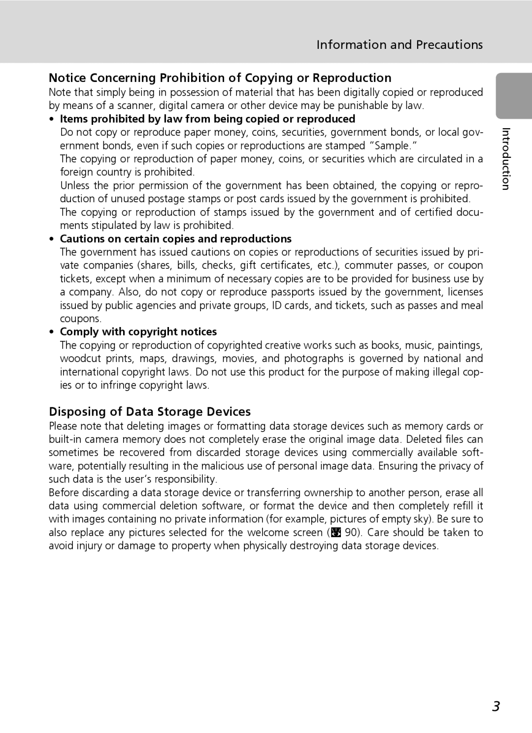 Nikon L5 manual Information and Precautions, Disposing of Data Storage Devices 