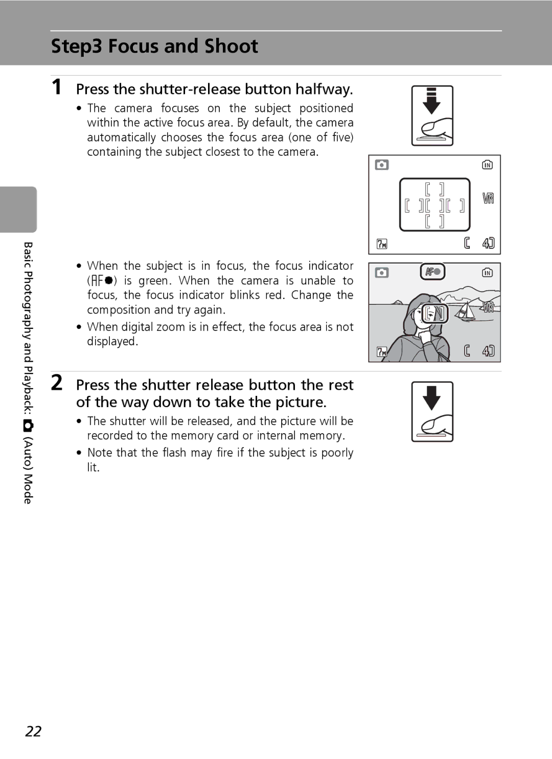 Nikon L5 manual Focus and Shoot, Press the shutter-release button halfway 