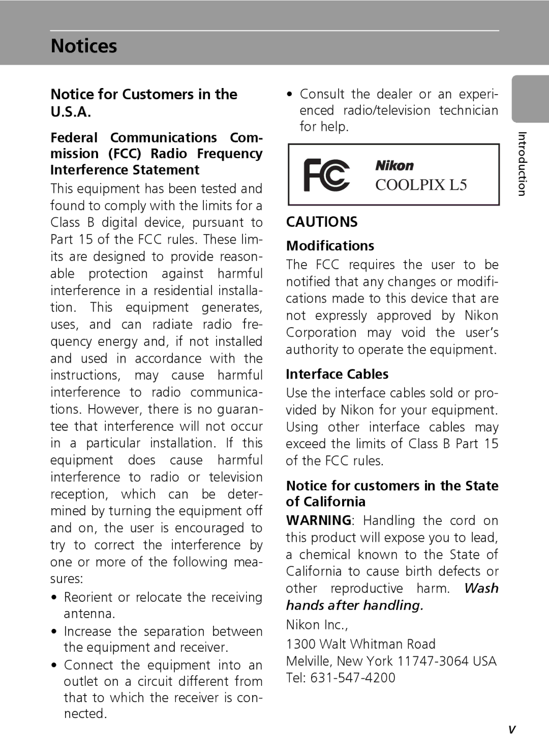 Nikon L5 manual Modifications, Interface Cables 