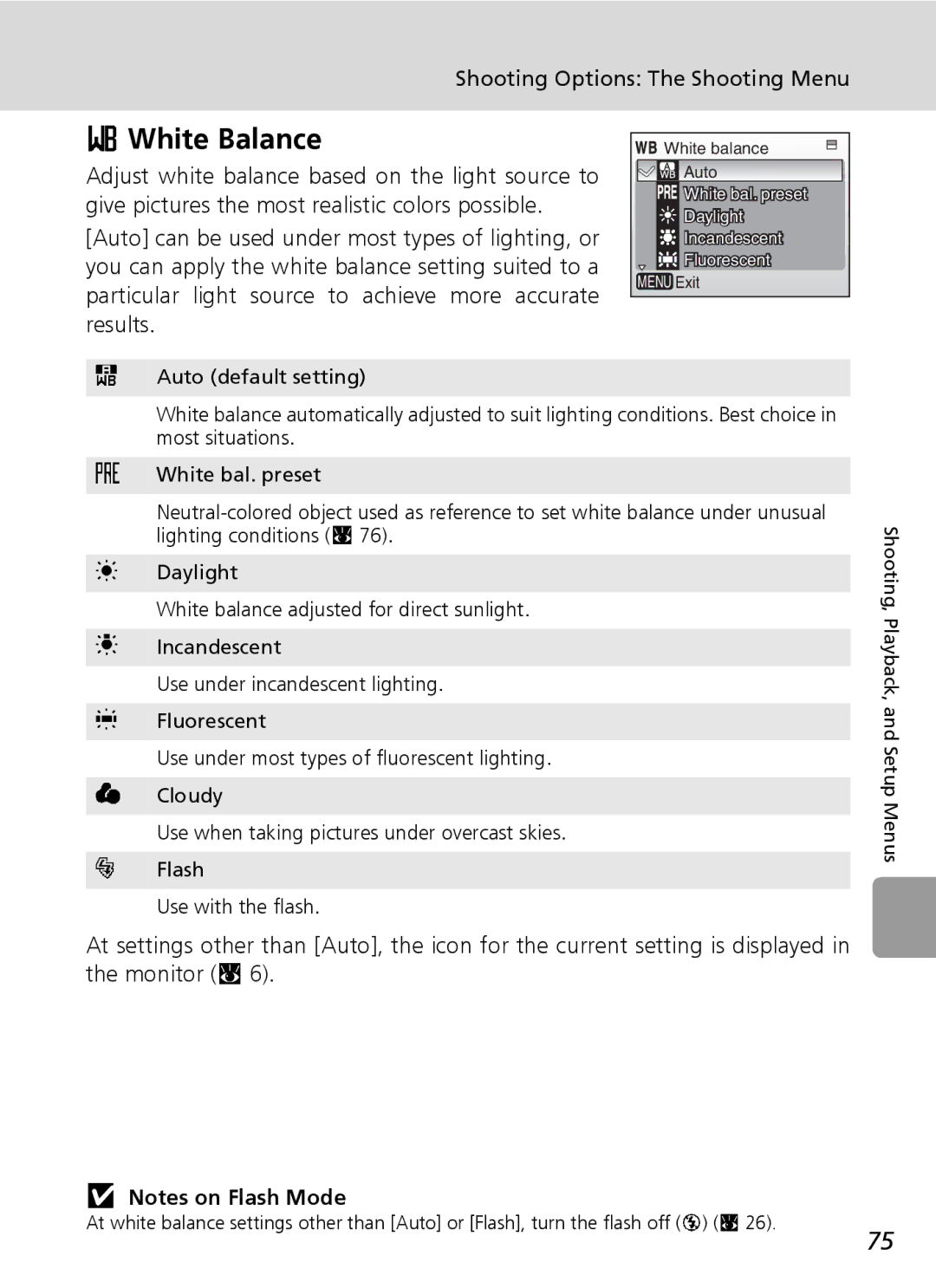 Nikon L5 manual White Balance, Auto default setting 