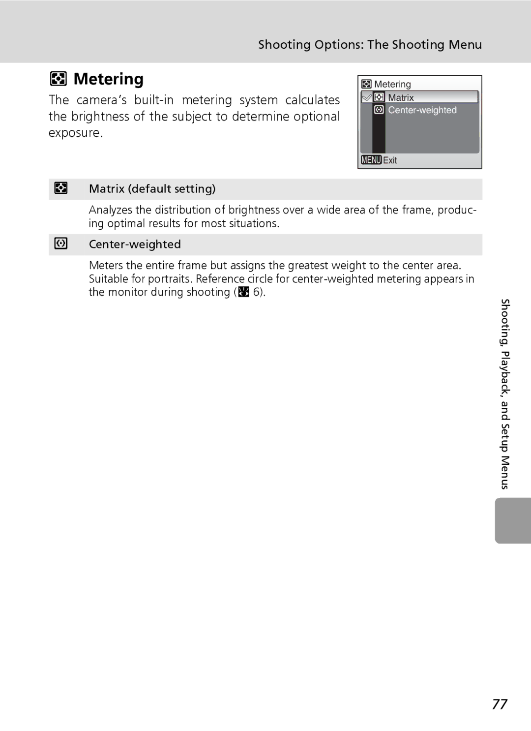 Nikon L5 manual Metering 