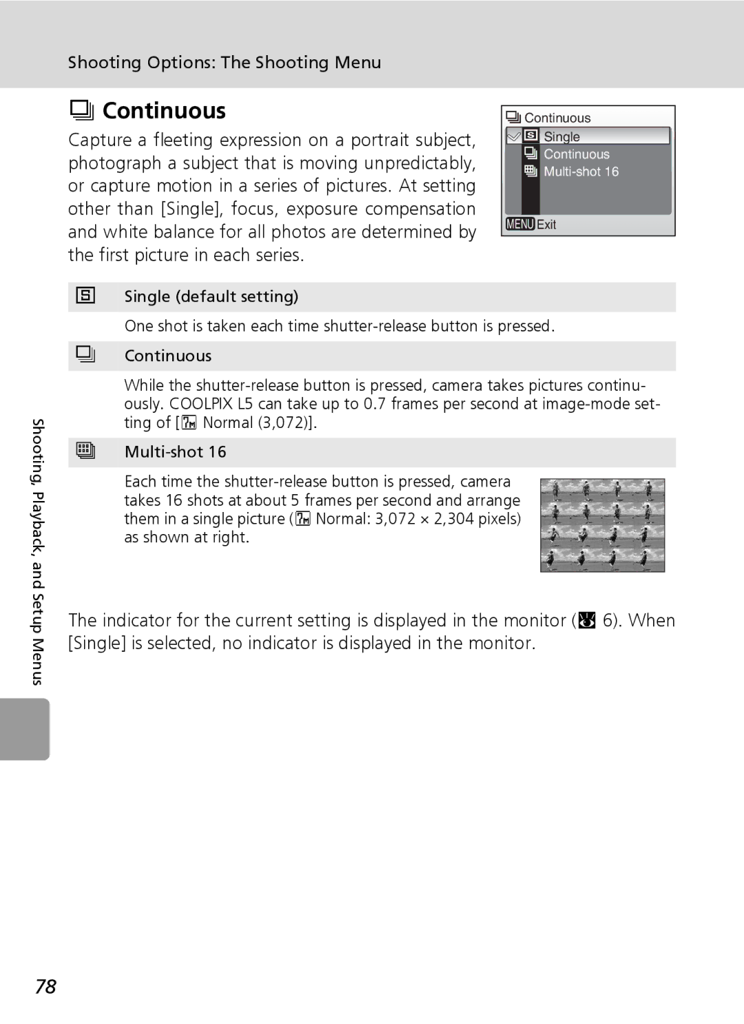 Nikon L5 manual Continuous 