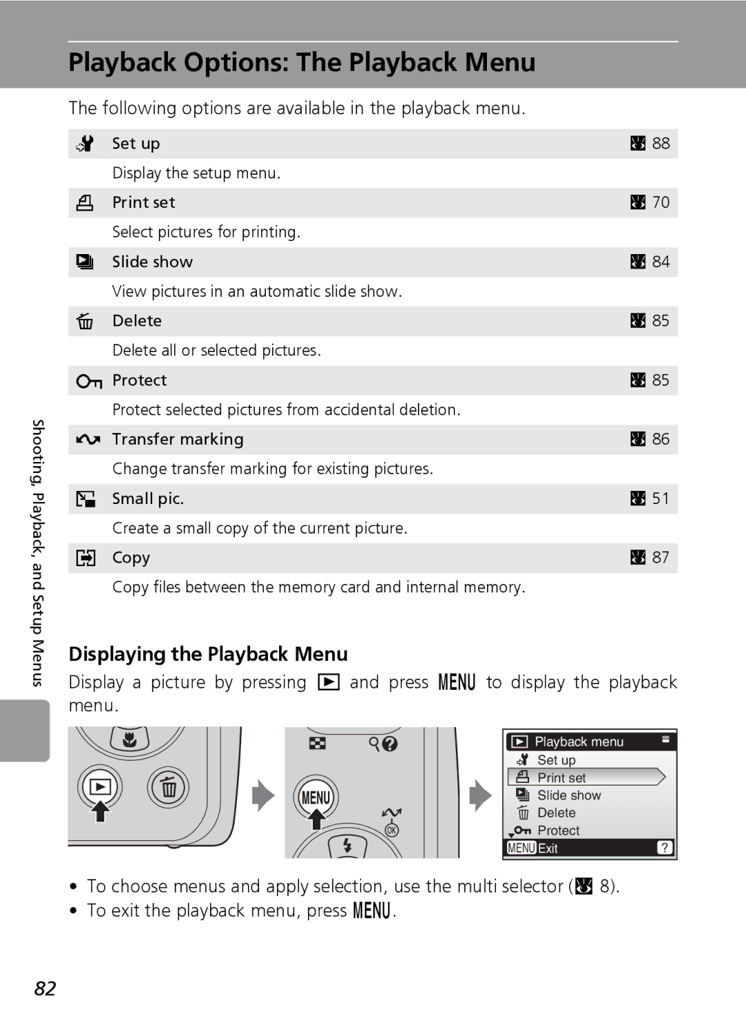 Nikon L5 manual Playback Options The Playback Menu, Displaying the Playback Menu 