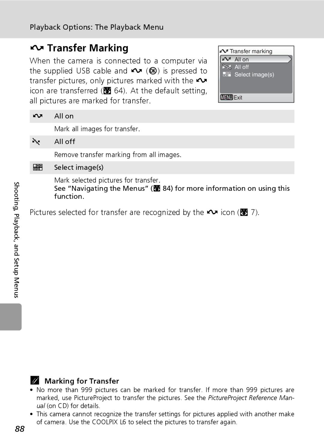 Nikon L6 manual Transfer Marking, Marking for Transfer 