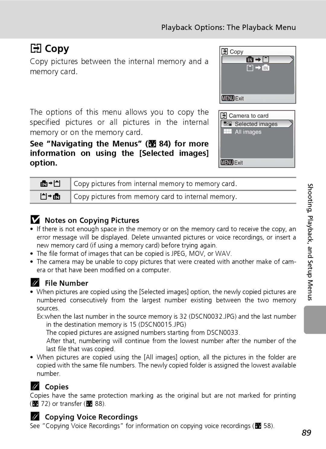 Nikon L6 manual File Number, Copies, Copying Voice Recordings 