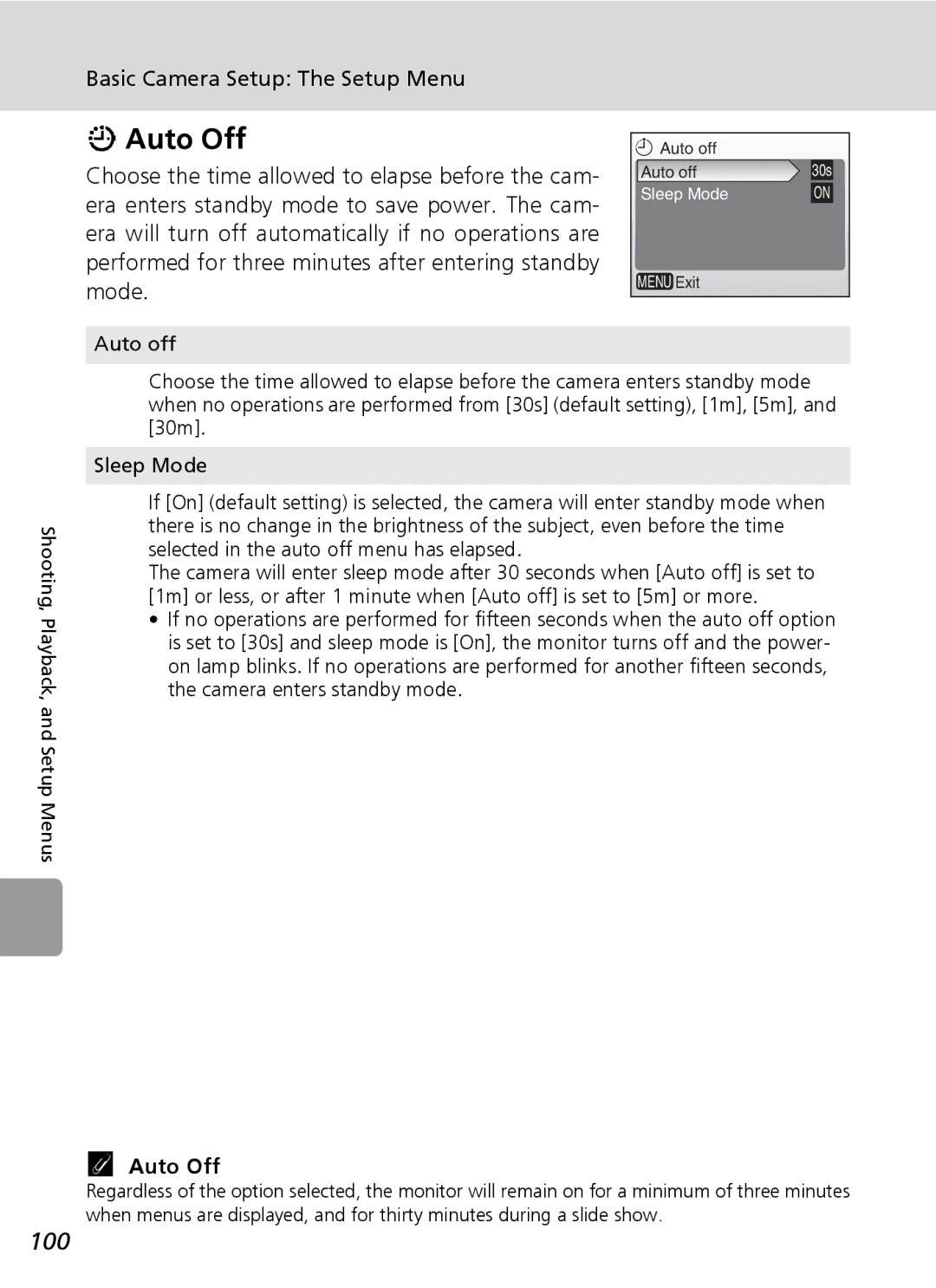 Nikon L6 manual Auto Off, 100 