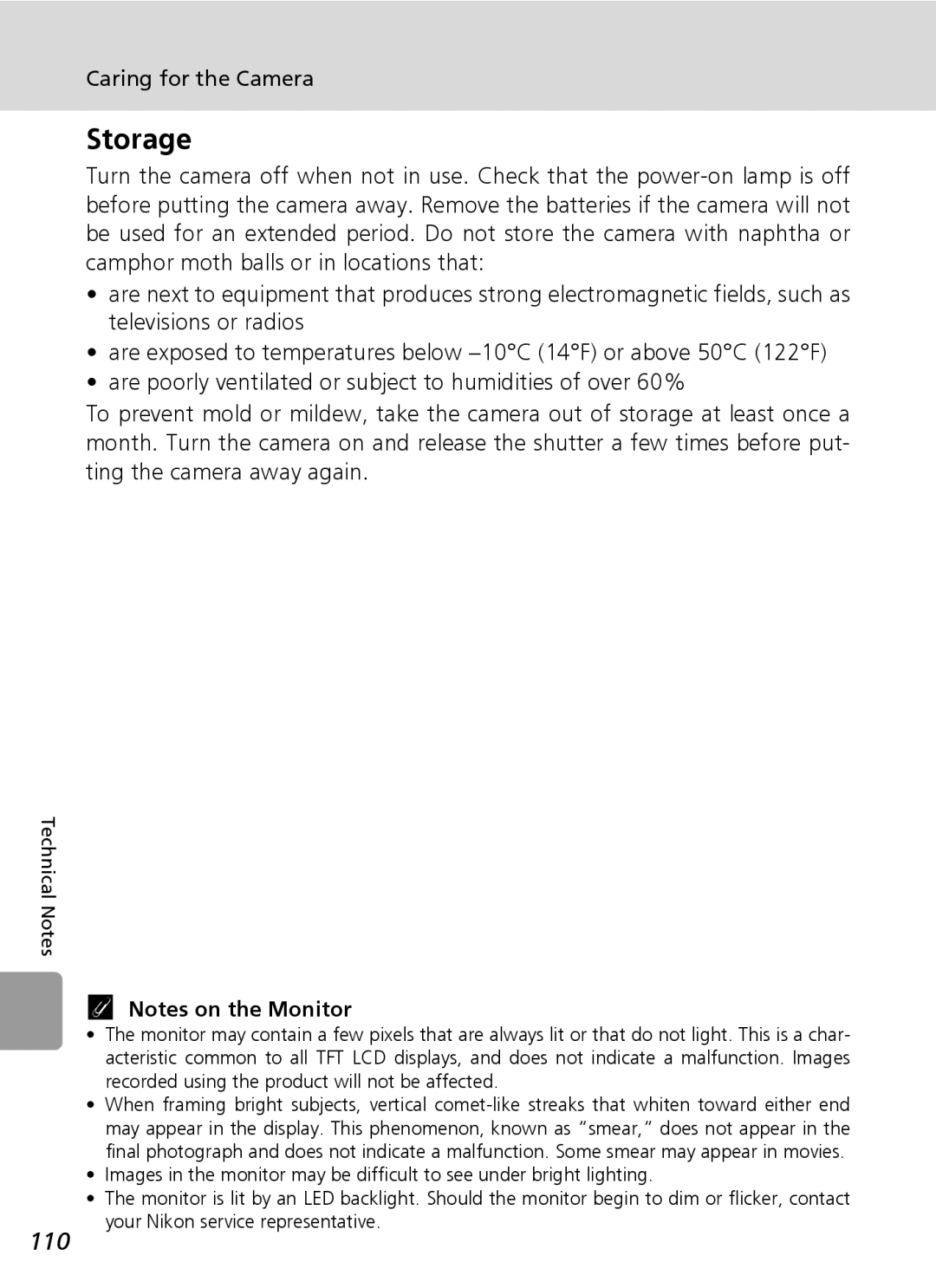 Nikon L6 manual Storage, 110 