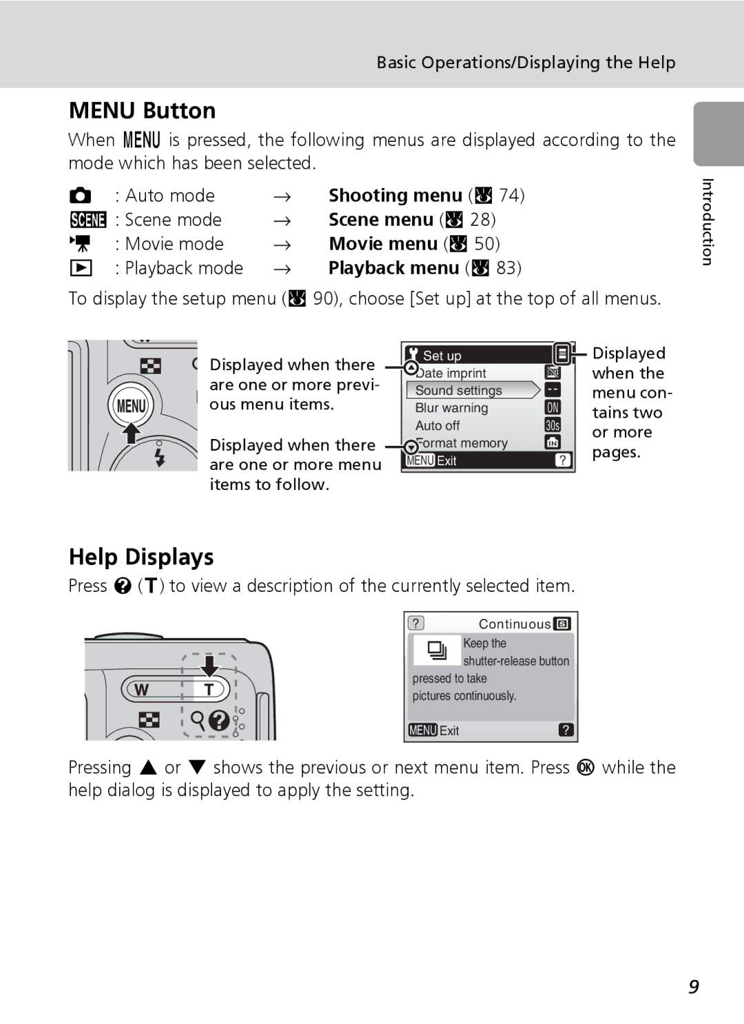 Nikon L6 manual Menu Button, Help Displays 