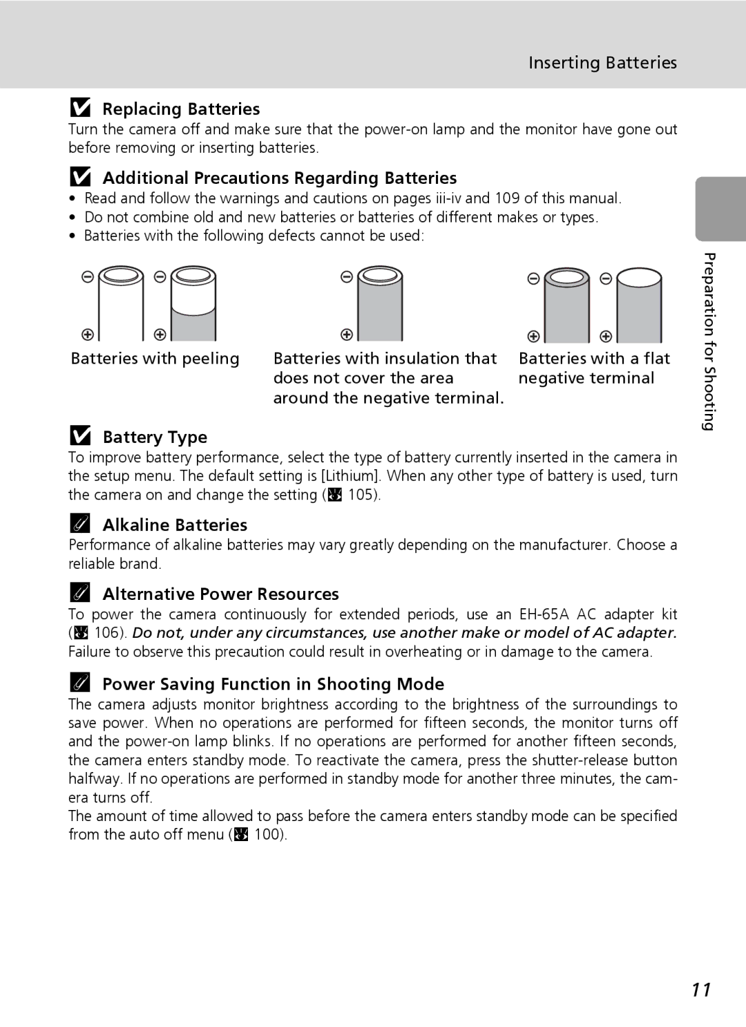 Nikon L6 manual Replacing Batteries, Additional Precautions Regarding Batteries, Battery Type, Alkaline Batteries 