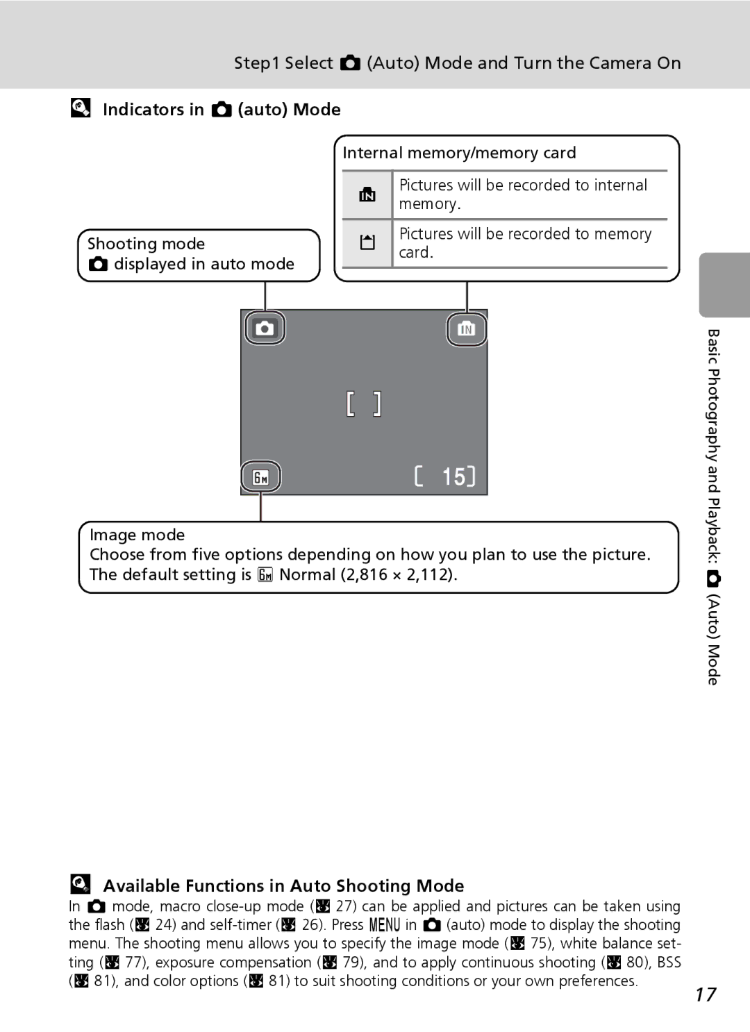 Nikon L6 Select L Auto Mode and Turn the Camera On, Indicators in L auto Mode, Available Functions in Auto Shooting Mode 