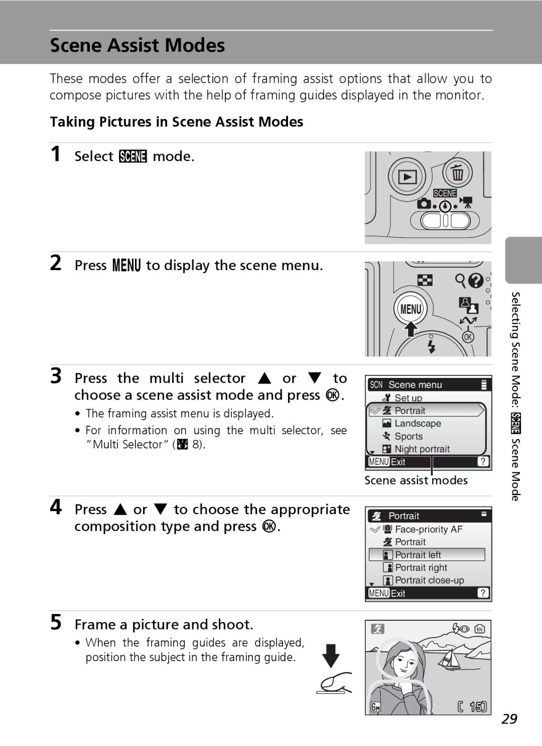 Nikon L6 manual Taking Pictures in Scene Assist Modes 