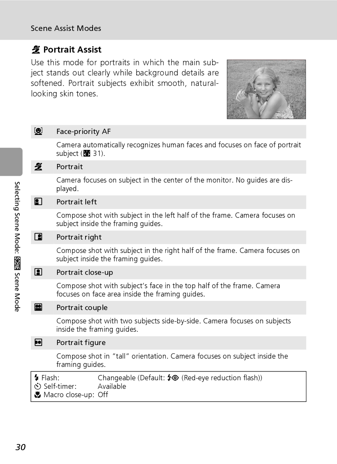 Nikon L6 manual Portrait Assist, Scene Assist Modes, Self-timer Available Macro close-up Off 