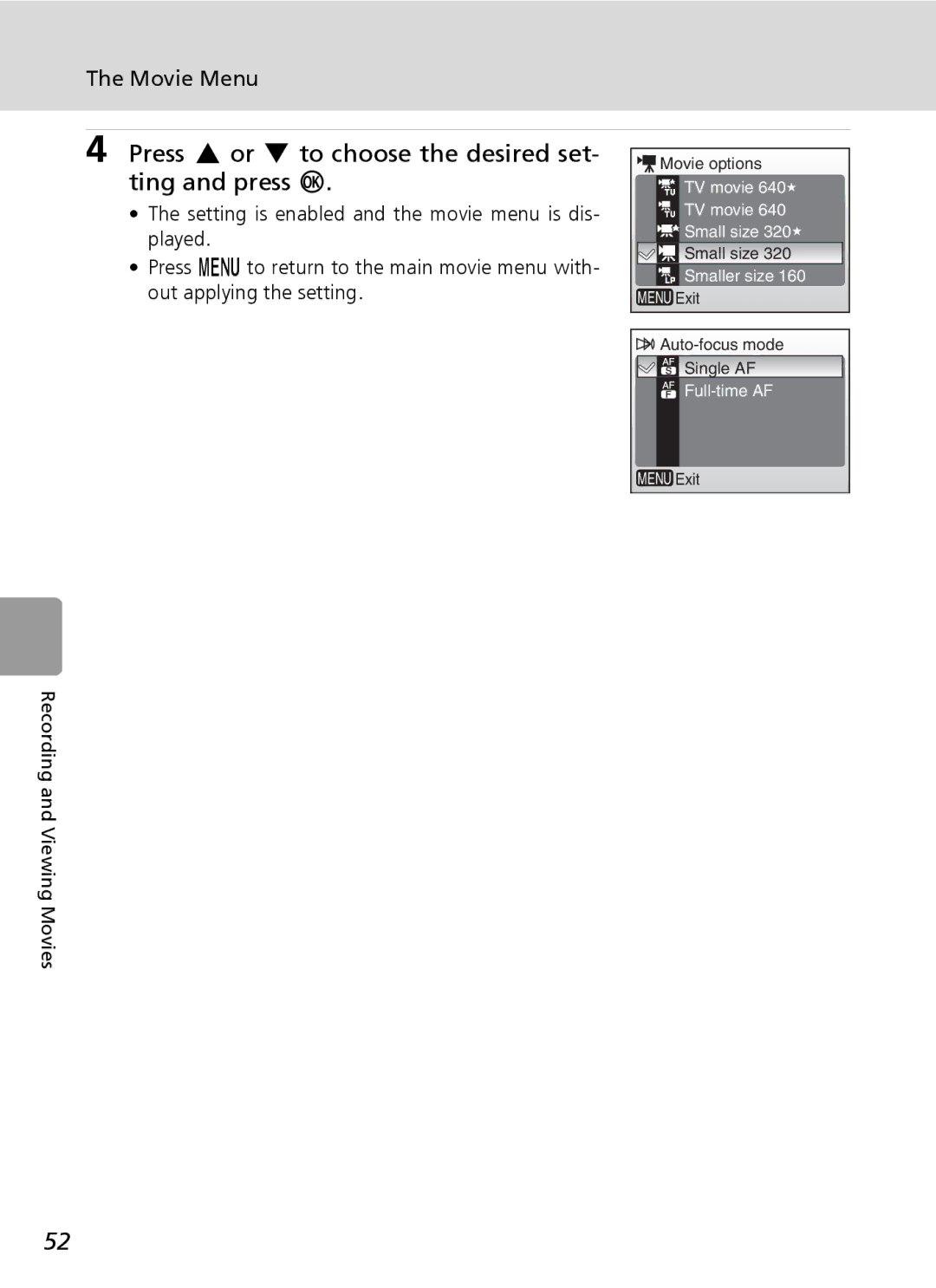 Nikon L6 manual Press G or H to choose the desired set- ting and press d 