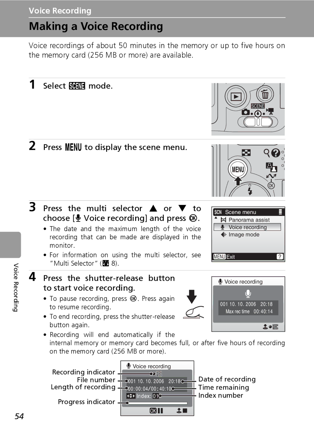 Nikon L6 manual Making a Voice Recording, To start voice recording 