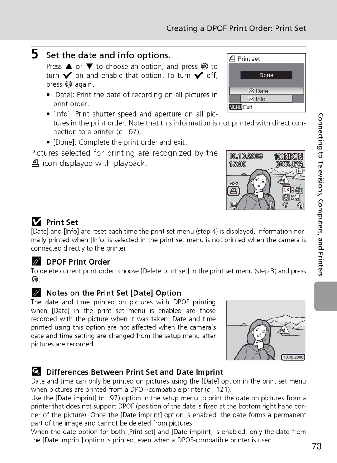 Nikon L6 manual Set the date and info options, Creating a Dpof Print Order Print Set 