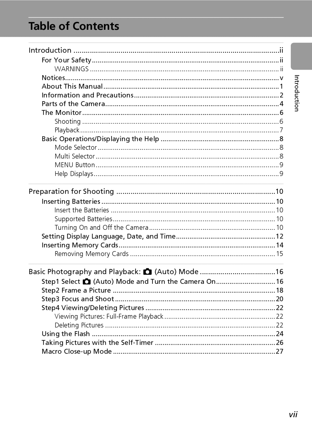 Nikon L6 manual Table of Contents 