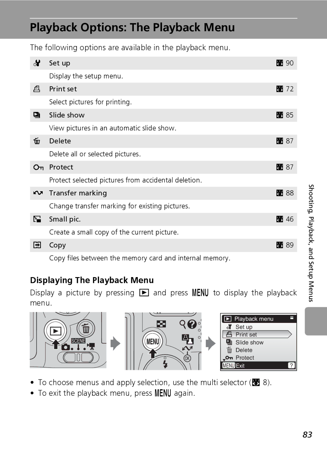 Nikon L6 manual Playback Options The Playback Menu, Displaying The Playback Menu 