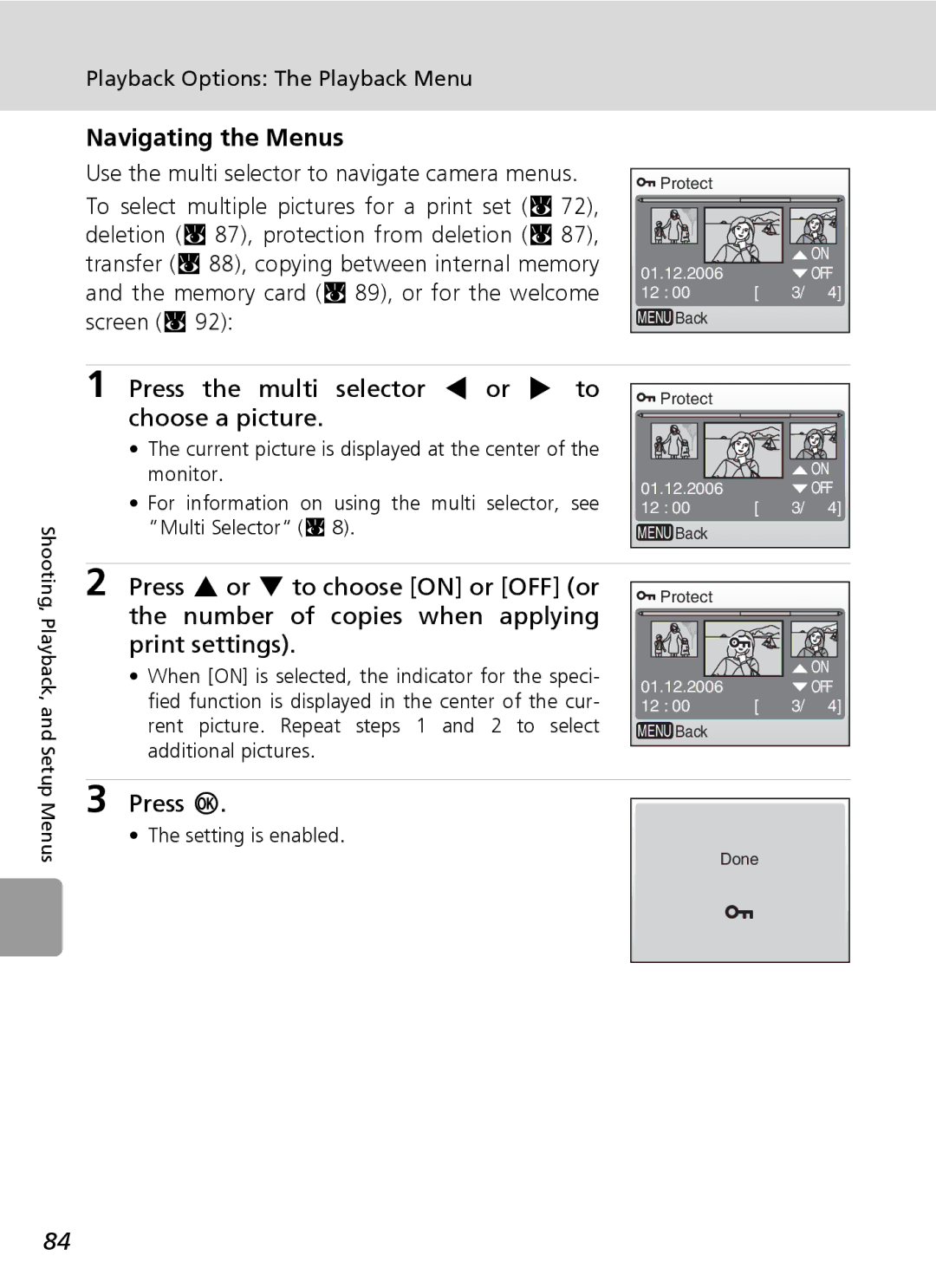 Nikon L6 manual Press the multi selector I or J to, Choose a picture, Press G or H to choose on or OFF or 