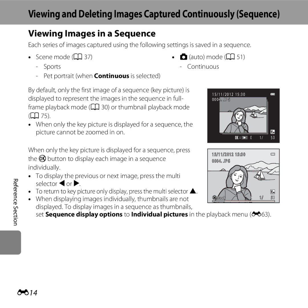 Nikon CT2H02, L610 Red manual Viewing Images in a Sequence, E14, When displaying images individually, thumbnails are not 