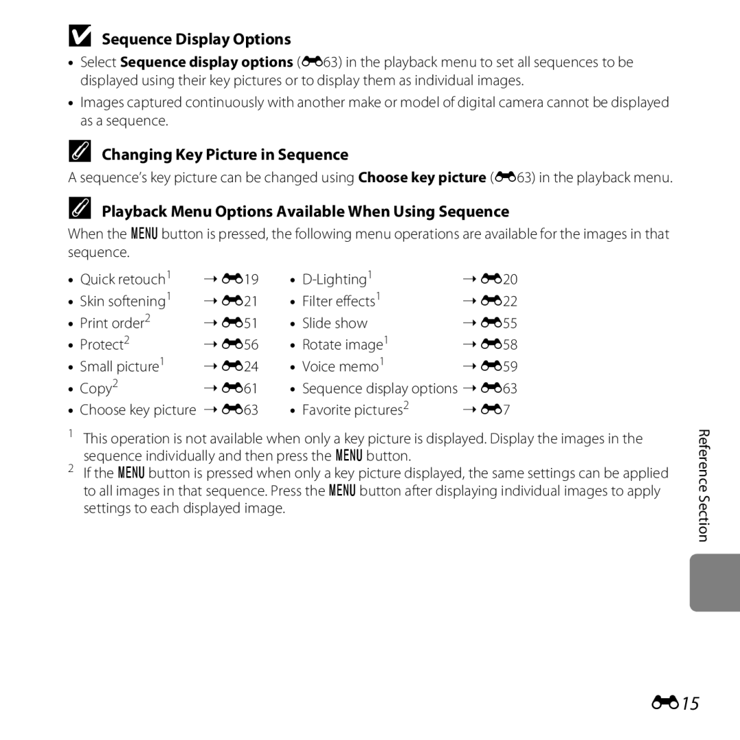 Nikon L610 Red, L610 Black, COOLPIXL610SIL, COOLPIXL610BLK E15, Sequence Display Options, Changing Key Picture in Sequence 