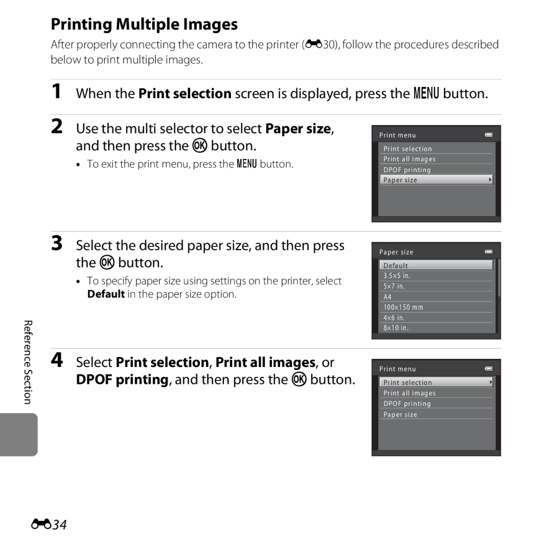 Nikon 6MNA8611-02, L610 Red, L610 Black Printing Multiple Images, E34, To exit the print menu, press the d button, Section 