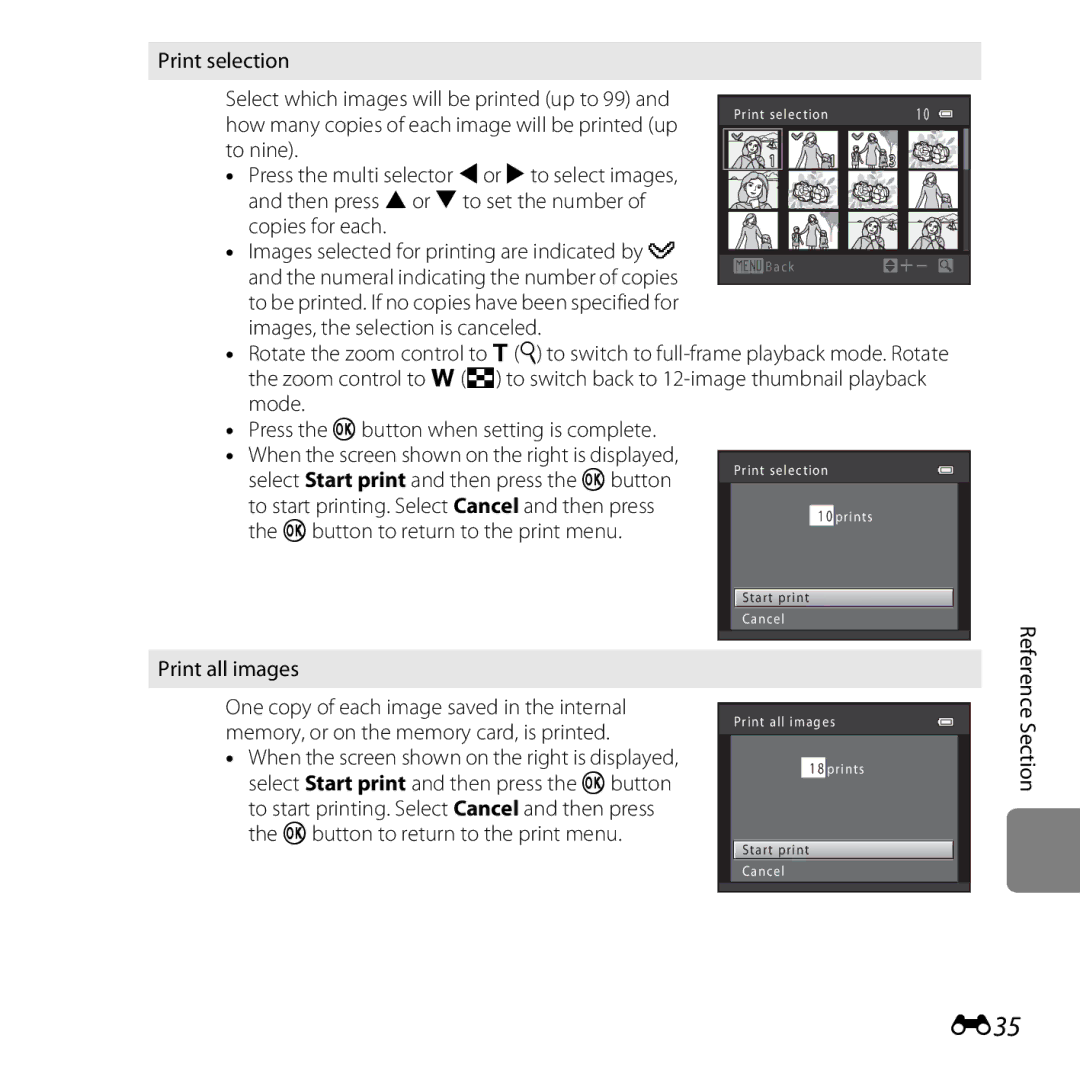 Nikon CT2H02 E35, To start printing. Select Cancel and then press, K button to return to the print menu, Print all images 