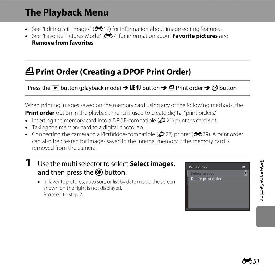 Nikon L610 Black, L610 Red, COOLPIXL610SIL, COOLPIXL610BLK manual Playback Menu, APrint Order Creating a Dpof Print Order, E51 