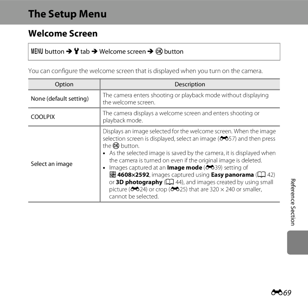 Nikon 6MNA8611-02, L610 Red, L610 Black, CT2H02 manual Setup Menu, Welcome Screen, E69, Dbutton Mztab MWelcome screen Mkbutton 