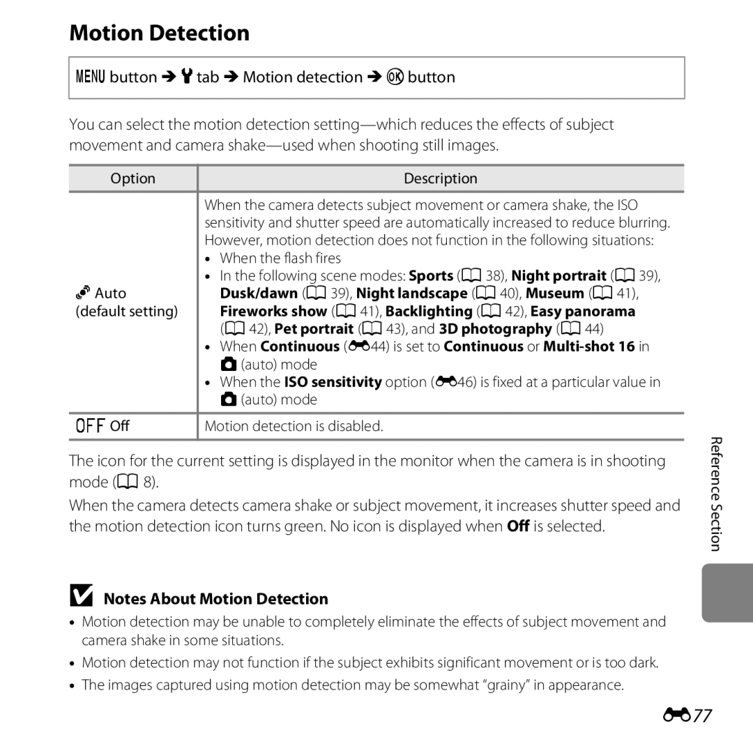 Nikon CT2H02, L610 Red, L610 Black, COOLPIXL610SIL manual Motion Detection, E77, Dbutton Mztab MMotion detection Mkbutton 