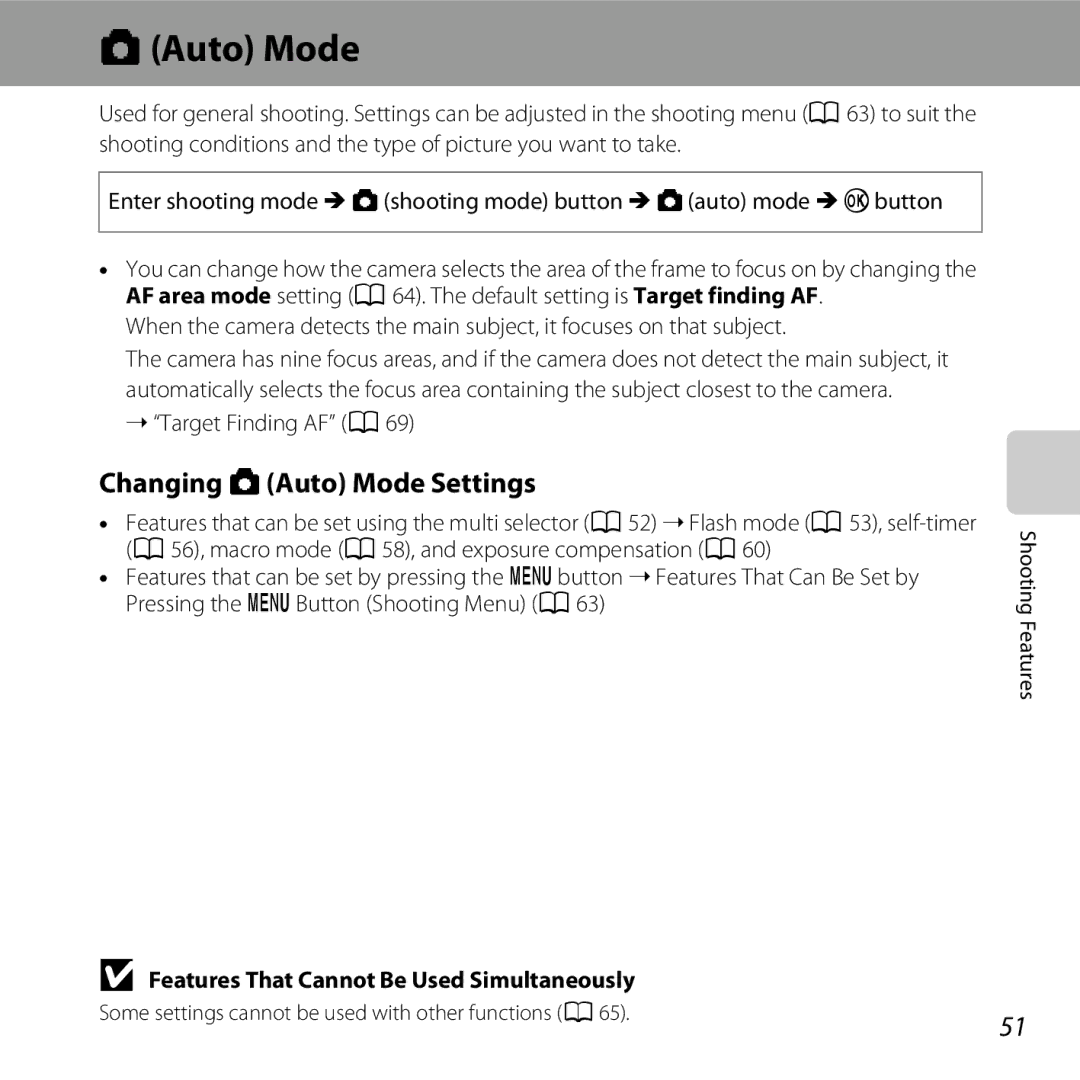 Nikon CT2H02, L610 Red, L610 Black, COOLPIXL610SIL, COOLPIXL610BLK Changing AAuto Mode Settings, Target Finding AF A69 