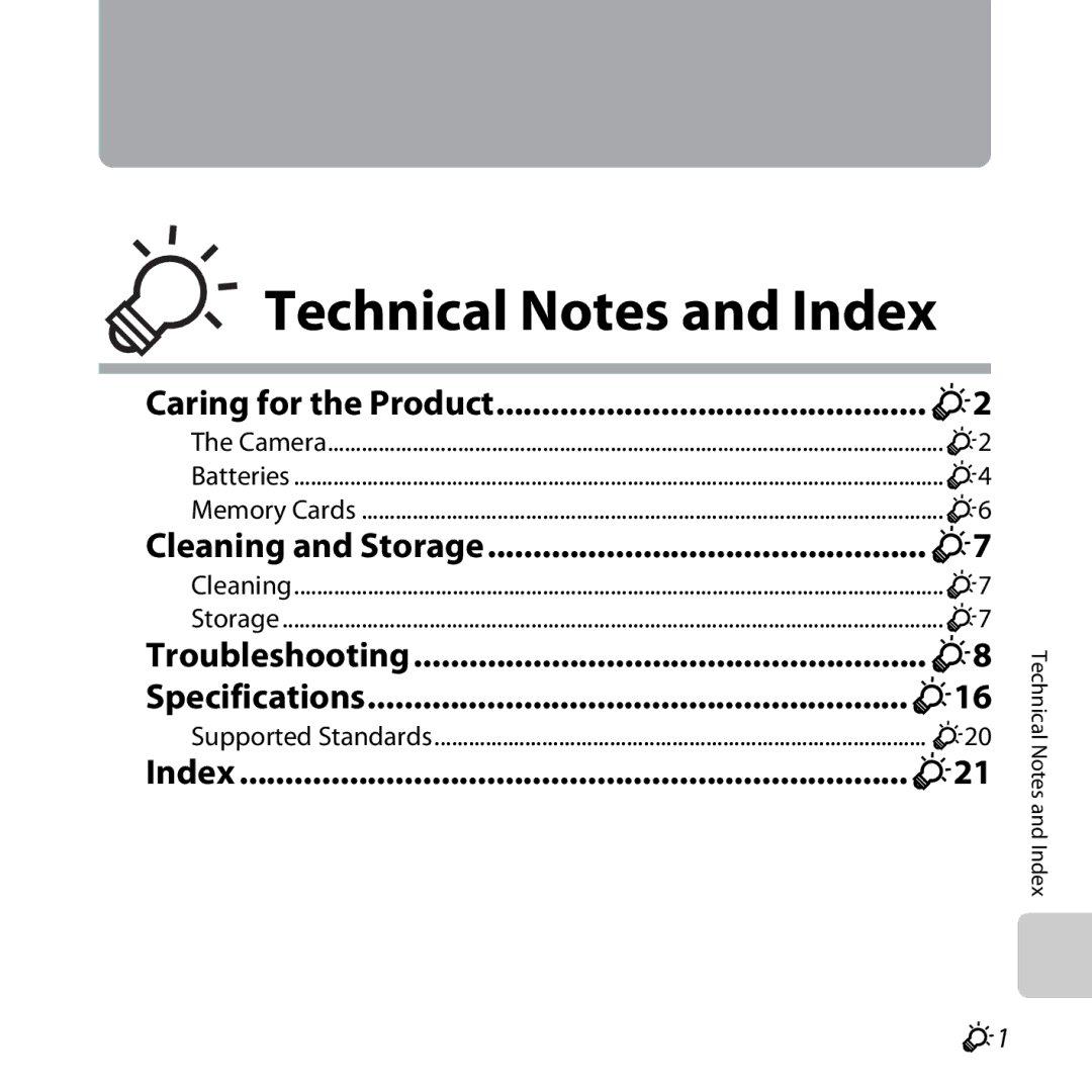 Nikon COOLPIXL810BLK, COOLPIXL810BLUE, COOLPIXL810RED user manual Technical Notes and Index 