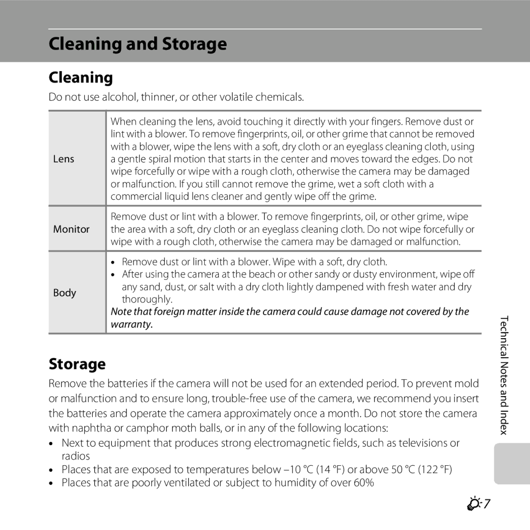 Nikon COOLPIXL810BLUE, COOLPIXL810RED, COOLPIXL810BLK user manual Cleaning and Storage 