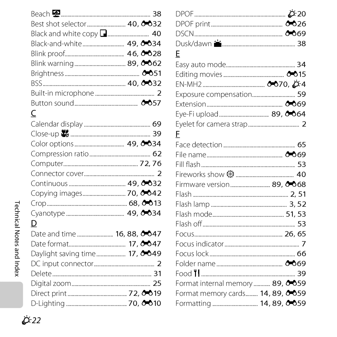 Nikon COOLPIXL810BLUE, COOLPIXL810RED, COOLPIXL810BLK user manual F22 