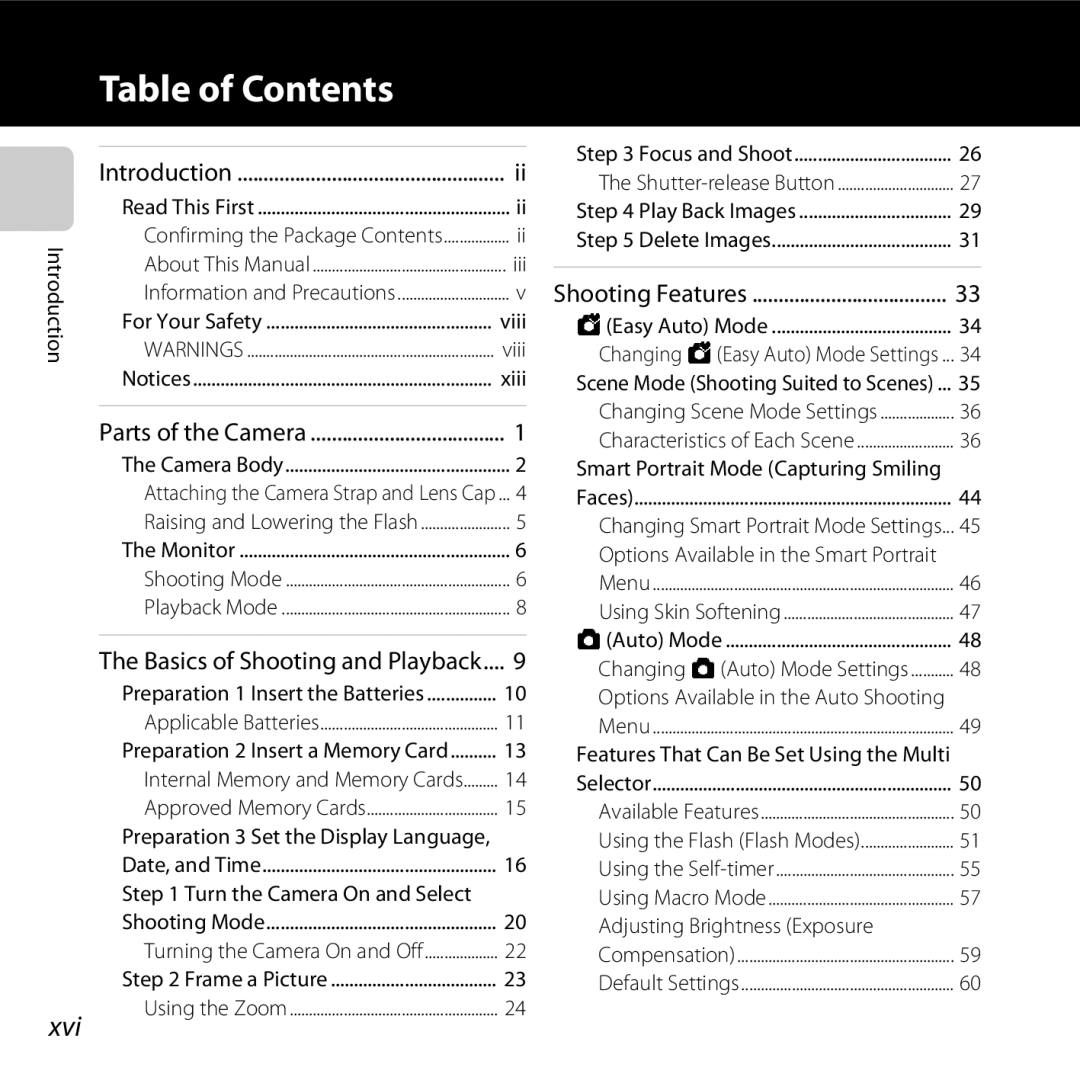 Nikon COOLPIXL810RED, COOLPIXL810BLUE, COOLPIXL810BLK user manual Table of Contents 