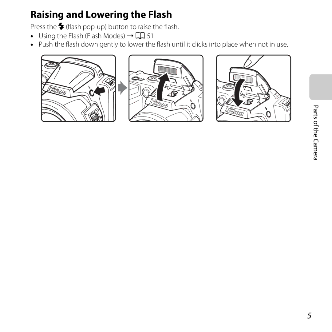 Nikon COOLPIXL810BLUE, COOLPIXL810RED, COOLPIXL810BLK user manual Raising and Lowering the Flash, Parts of the Camera 