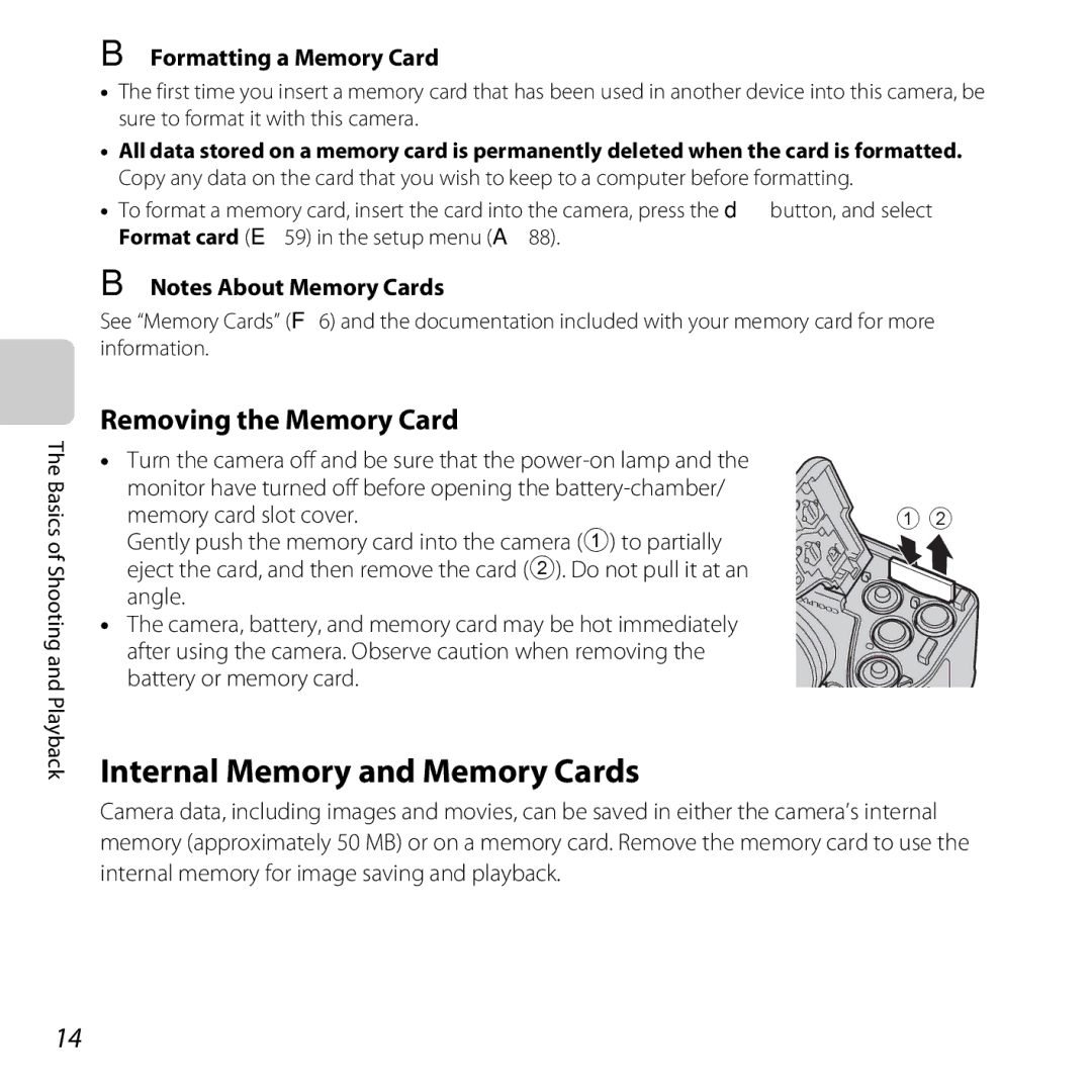 Nikon COOLPIXL810RED, COOLPIXL810BLUE Internal Memory and Memory Cards, Removing the Memory Card, Formatting a Memory Card 