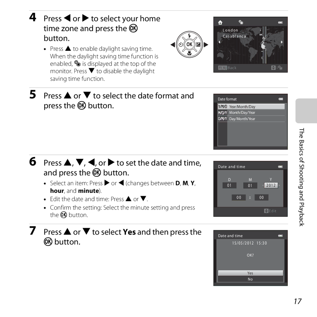 Nikon COOLPIXL810BLUE, COOLPIXL810RED, COOLPIXL810BLK user manual Press Hor Ito select the date format and press the kbutton 