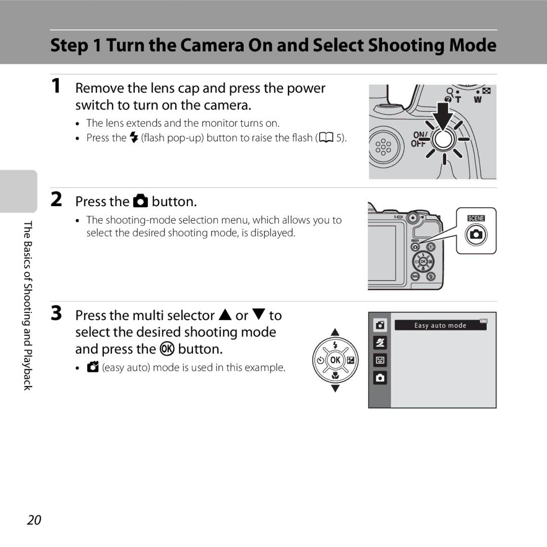 Nikon COOLPIXL810BLUE user manual Turn the Camera On and Select Shooting Mode, Press the Abutton, Shooting and Playback 