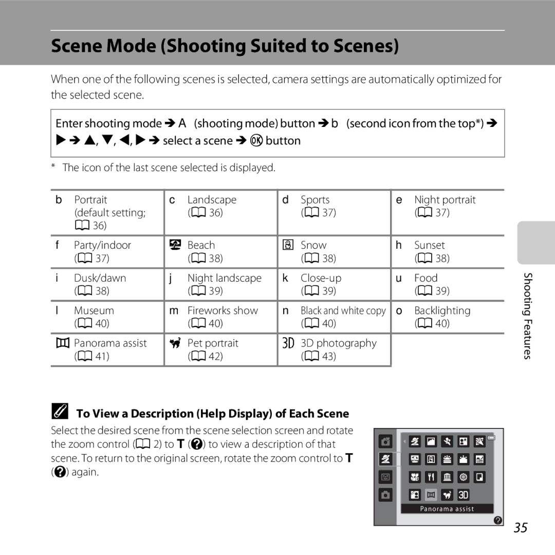 Nikon COOLPIXL810BLK Scene Mode Shooting Suited to Scenes, Backlighting, To View a Description Help Display of Each Scene 