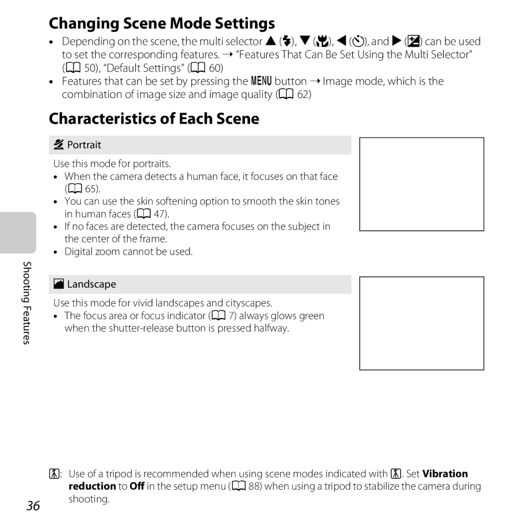 Nikon COOLPIXL810BLUE, COOLPIXL810RED user manual Changing Scene Mode Settings, Characteristics of Each Scene, Shooting 