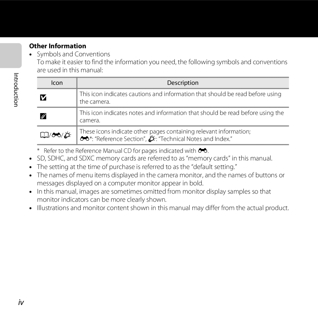 Nikon COOLPIXL810RED, COOLPIXL810BLUE user manual Other Information, Icon, Reference Section, F Technical Notes and Index 