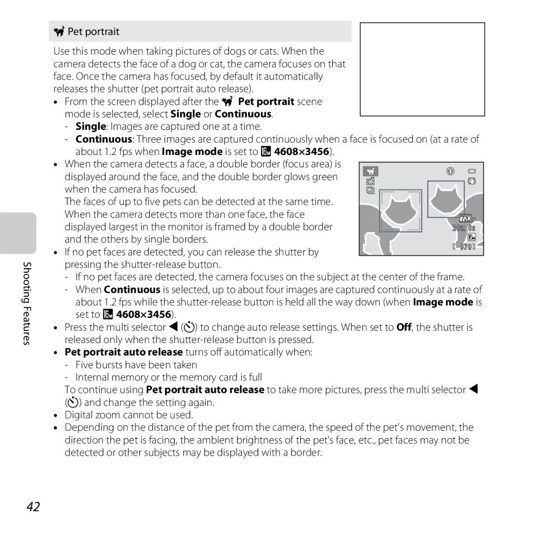 Nikon COOLPIXL810RED, COOLPIXL810BLUE, COOLPIXL810BLK user manual Shooting Features OPet portrait 