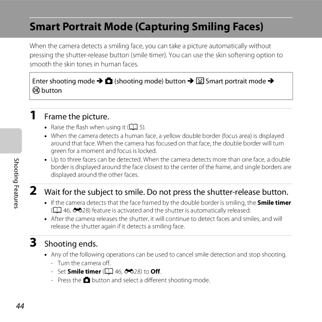 Nikon COOLPIXL810BLUE Smart Portrait Mode Capturing Smiling Faces, Shooting ends, Set Smile timer a 46, E28 to Off 