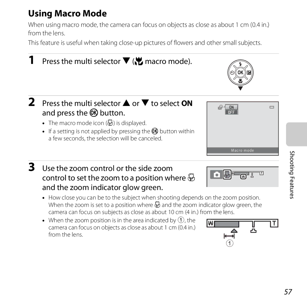 Nikon COOLPIXL810BLUE, COOLPIXL810RED, COOLPIXL810BLK user manual Using Macro Mode, From the lens Shooting Features 