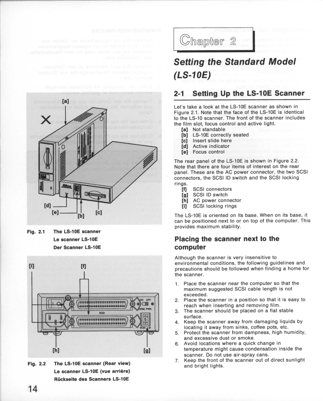 Nikon instruction manual Setting Up the LS-10E Scanner, Placing the scanner next to, Computer 